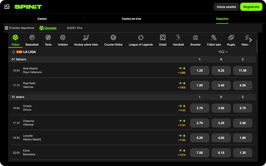 deportes del casino spinit